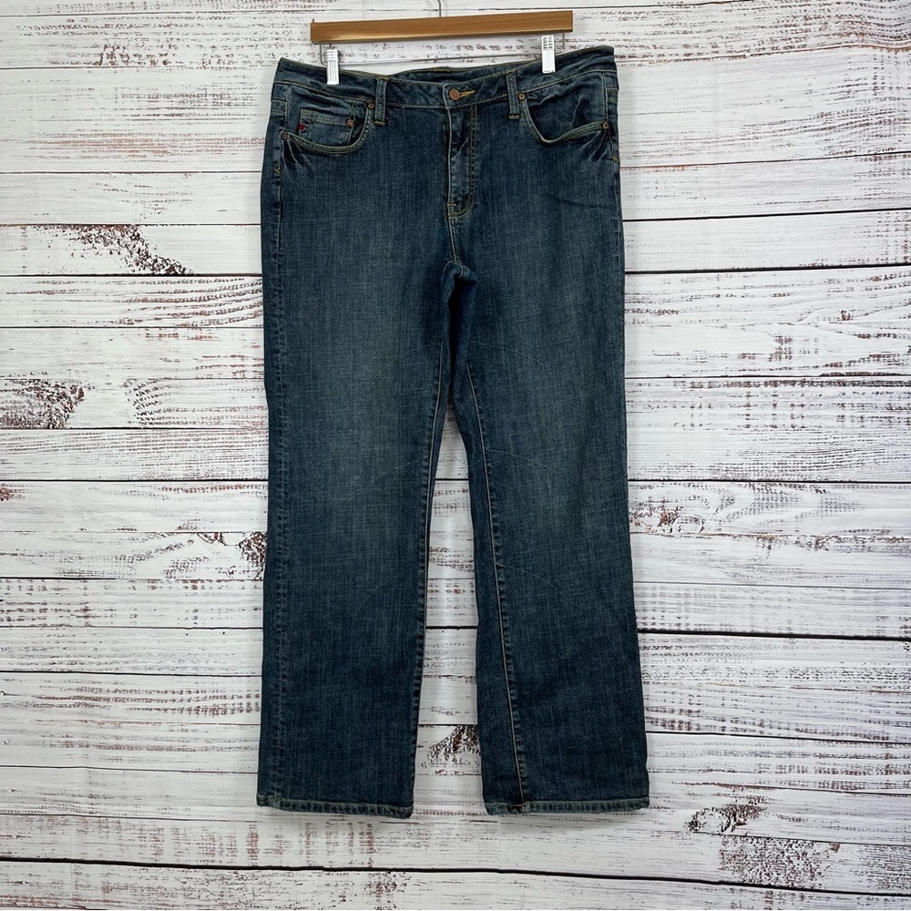 Seven7 Blue Floral Embroidered Mid Rise Bootcut Jeans